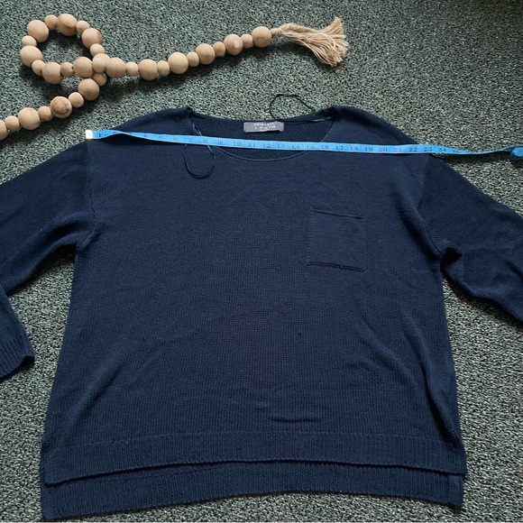 PRIMARK Navy Blue Boatneck Loose Knit Sweater Oversized Relaxed Drappy Shirt L - Picture 12 of 16